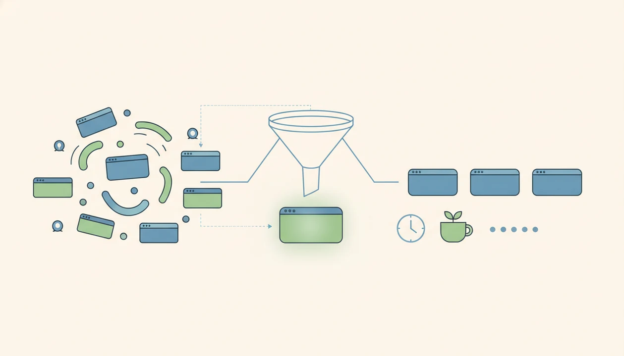 A simple diagram shows scattered tasks becoming one task, micro-steps, a timer, and a recovery break.
